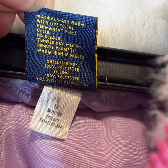 OshKosh B'gosh Infant Size 12 months Fur Collar Puffer Vest Pink Full Zip - Picture 5 of 5